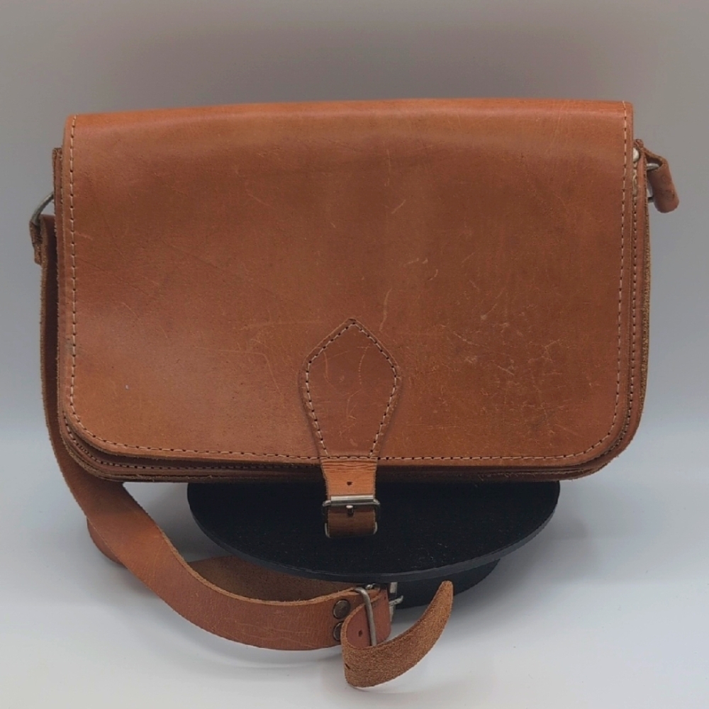 Vintage Tan Leather Crossbody Messenger Bag